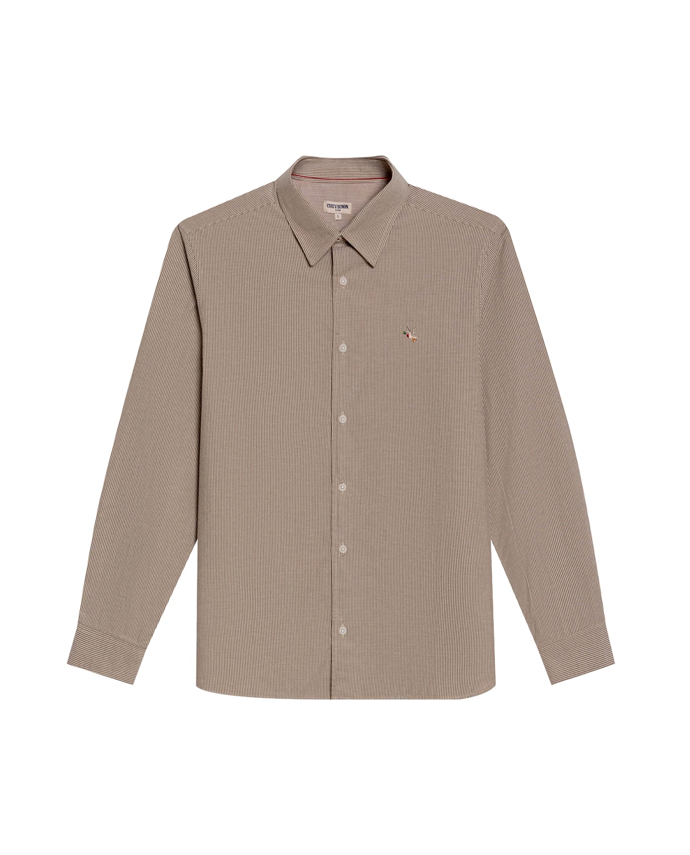 Mens Shirt Long Sleeve Slim Fit Oxford Cotton Pinstripe Pattern Contrast Side Pieces Yokes Marked Buttons - Beige 63_611H039_BEI140002_3
