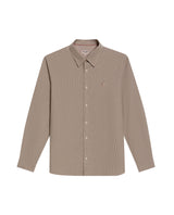 Mens Shirt Long Sleeve Slim Fit Oxford Cotton Pinstripe Pattern Contrast Side Pieces Yokes Marked Buttons - Beige 63_611H039_BEI140002_3