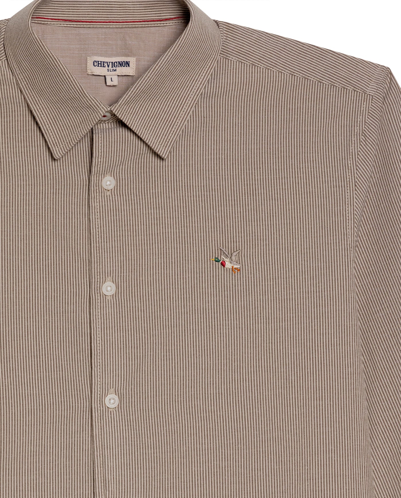 Mens Shirt Long Sleeve Slim Fit Oxford Cotton Pinstripe Pattern Contrast Side Pieces Yokes Marked Buttons - Beige 63_611H039_BEI140002_8