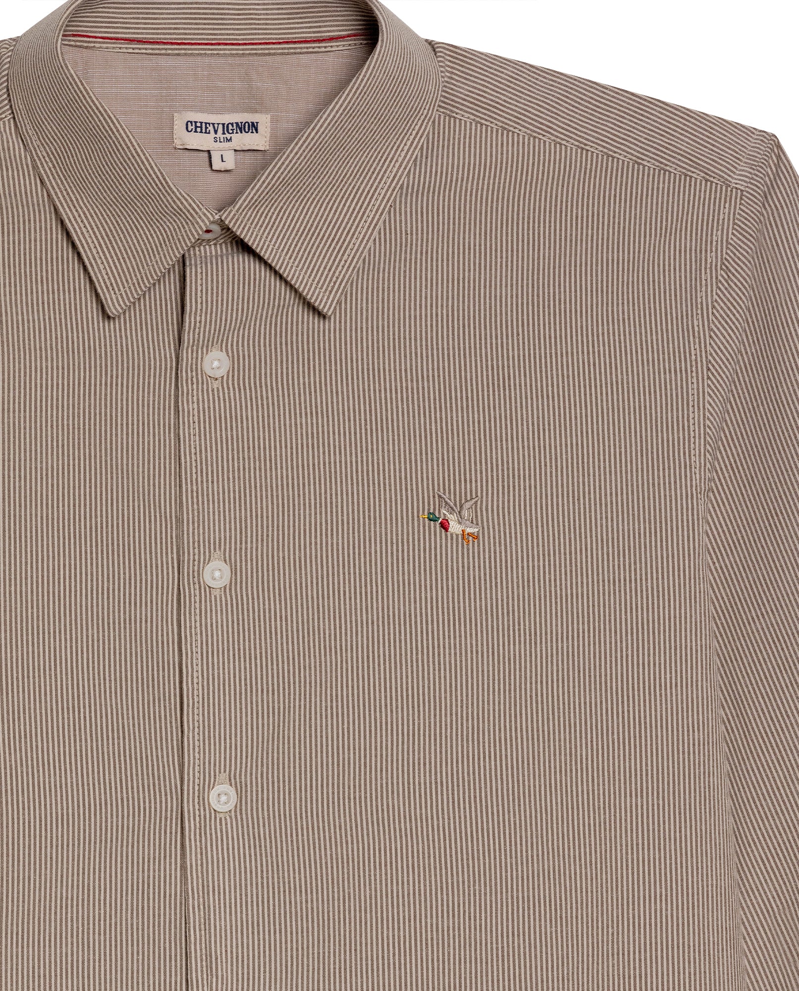 Mens Shirt Long Sleeve Slim Fit Oxford Cotton Pinstripe Pattern Contrast Side Pieces Yokes Marked Buttons - Beige 63_611H039_BEI140002_8