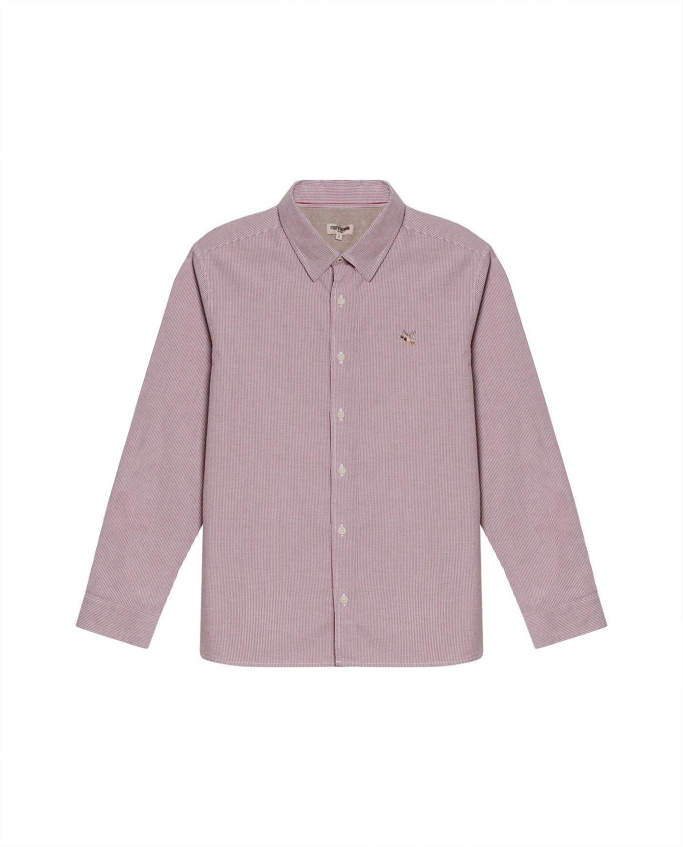 Mens Shirt Long Sleeve Slim Fit Oxford Cotton Pinstripe Pattern Contrast Side Pieces Yokes Marked Buttons - Brown 63_611H039_CAF191245_3
