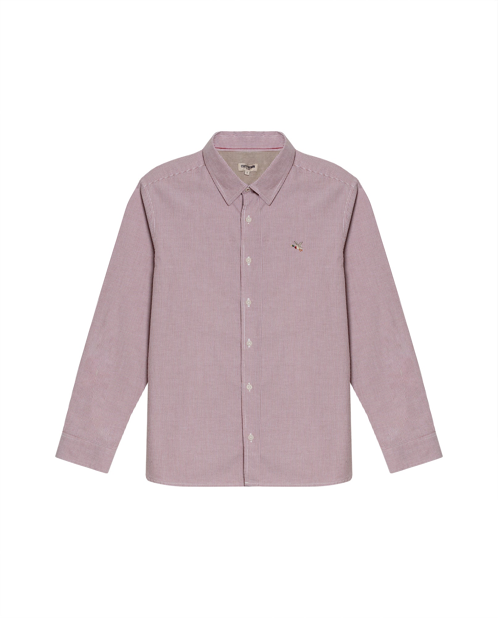 Mens Shirt Long Sleeve Slim Fit Oxford Cotton Pinstripe Pattern Contrast Side Pieces Yokes Marked Buttons - Brown 63_611H039_CAF191245_3