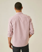 Mens Shirt Long Sleeve Slim Fit Oxford Cotton Pinstripe Pattern Contrast Side Pieces Yokes Marked Buttons - Brown 63_611H039_CAF191245_6