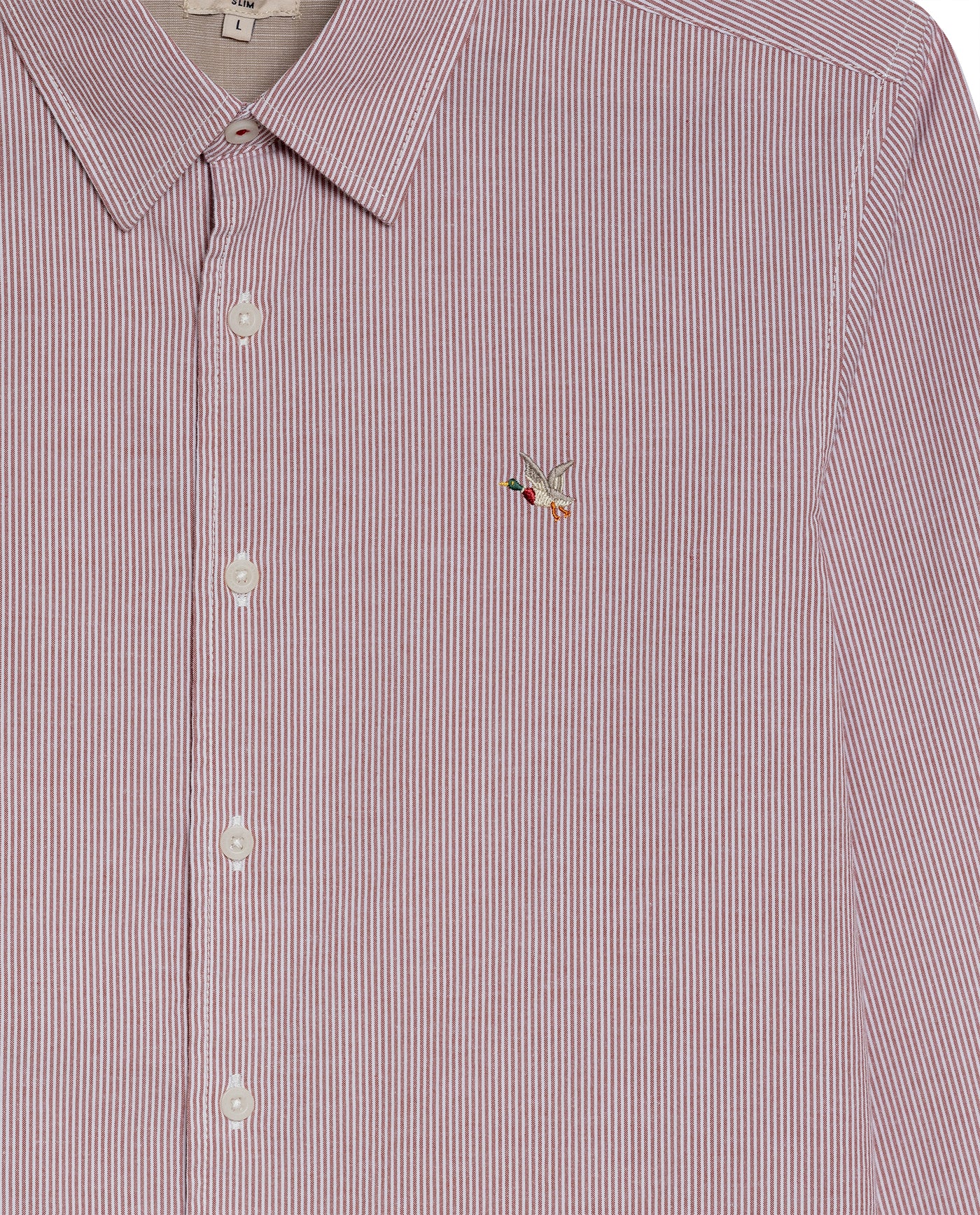 Mens Shirt Long Sleeve Slim Fit Oxford Cotton Pinstripe Pattern Contrast Side Pieces Yokes Marked Buttons - Brown 63_611H039_CAF191245_8