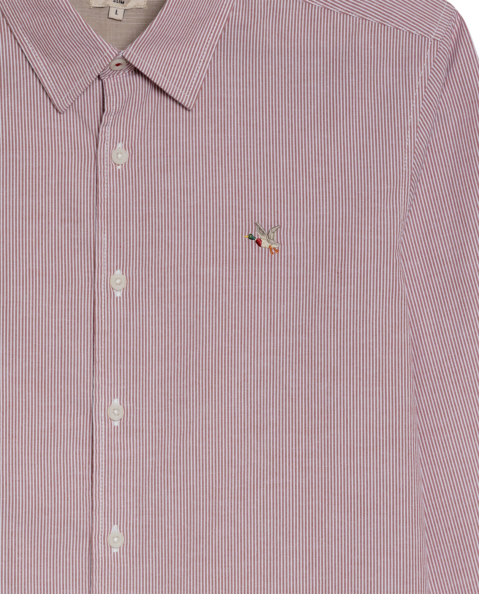 Mens Shirt Long Sleeve Slim Fit Oxford Cotton Pinstripe Pattern Contrast Side Pieces Yokes Marked Buttons - Brown 63_611H039_CAF191245_8