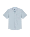 Mens Shirt Short Sleeve Slim Fit Button Down Cotton Slub Effect Embroidered Duck Contrast Buttons - Blue 63_611H040_AZU134202_3