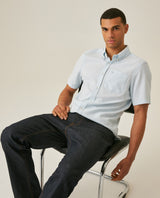 Mens Shirt Short Sleeve Slim Fit Button Down Cotton Slub Effect Embroidered Duck Contrast Buttons - Blue 63_611H040_AZU134202_4
