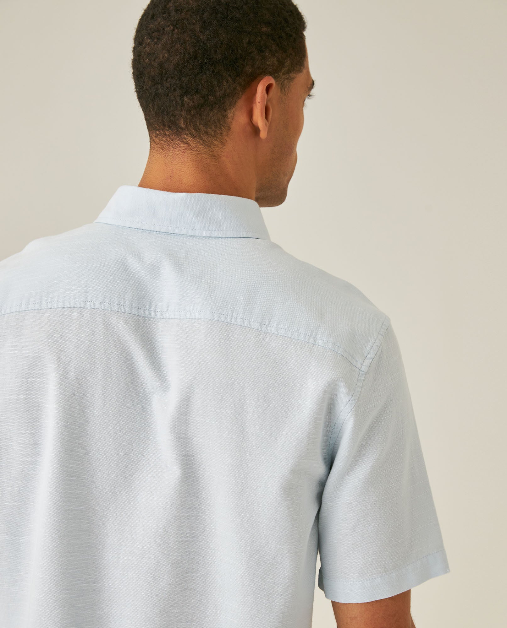 Mens Shirt Short Sleeve Slim Fit Button Down Cotton Slub Effect Embroidered Duck Contrast Buttons - Blue 63_611H040_AZU134202_7