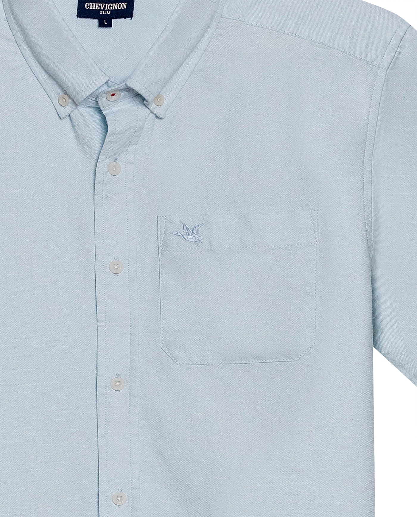 Mens Shirt Short Sleeve Slim Fit Button Down Cotton Slub Effect Embroidered Duck Contrast Buttons - Blue 63_611H040_AZU134202_8