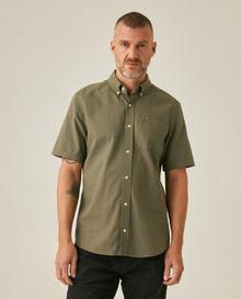 Mens Shirt Short Sleeve Slim Fit Button Down Cotton Slub Effect Embroidered Duck Contrast Buttons - Green 63_611H040_VER180515_0