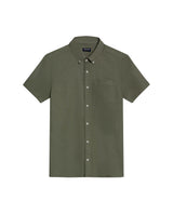Mens Shirt Short Sleeve Slim Fit Button Down Cotton Slub Effect Embroidered Duck Contrast Buttons - Green 63_611H040_VER180515_3