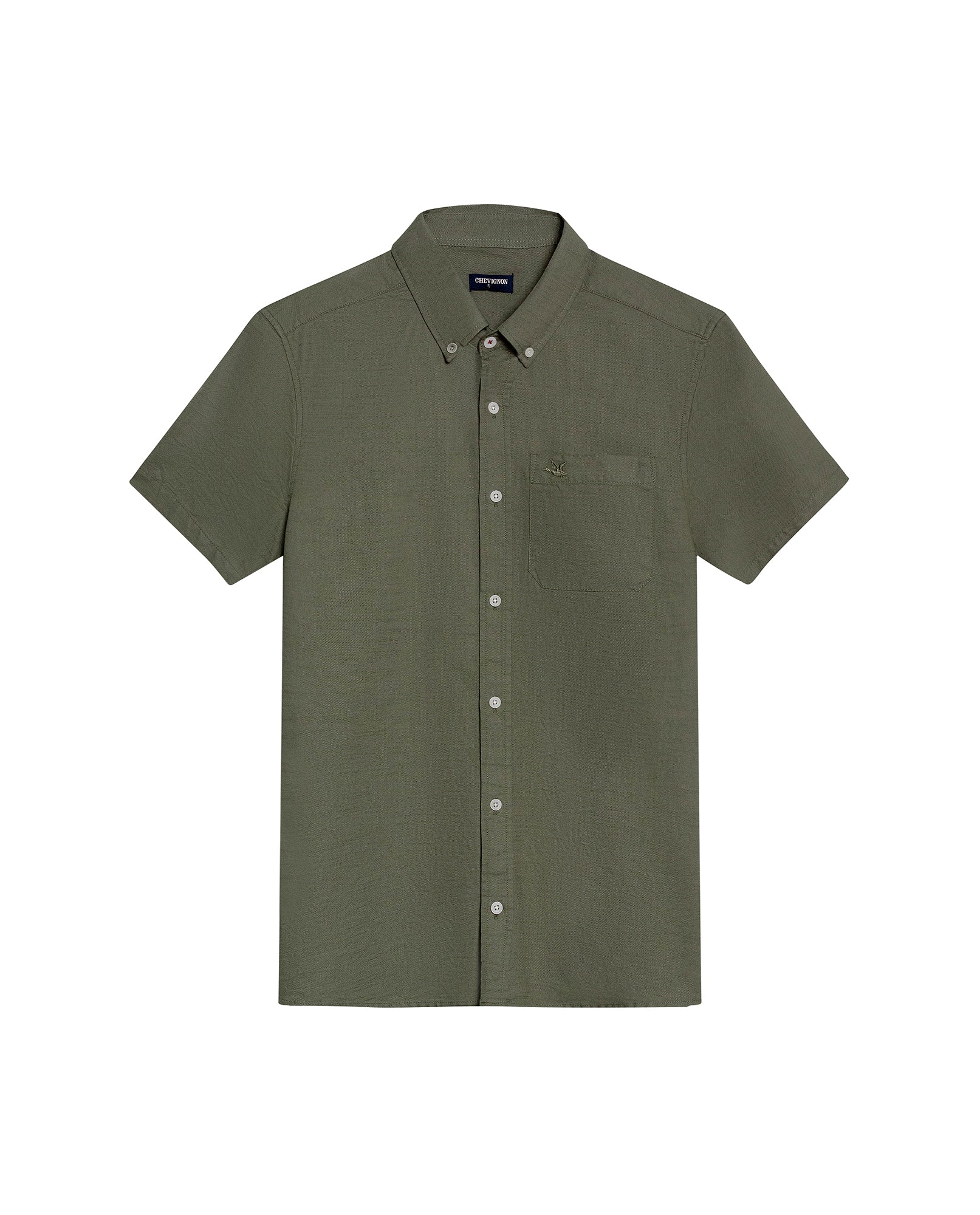 Mens Shirt Short Sleeve Slim Fit Button Down Cotton Slub Effect Embroidered Duck Contrast Buttons - Green 63_611H040_VER180515_3