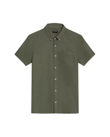 Mens Shirt Short Sleeve Slim Fit Button Down Cotton Slub Effect Embroidered Duck Contrast Buttons - Green 63_611H040_VER180515_3
