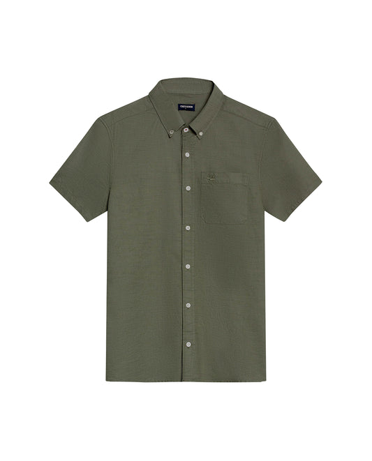 Mens Shirt Short Sleeve Slim Fit Button Down Cotton Slub Effect Embroidered Duck Contrast Buttons - Green 63_611H040_VER180515_3