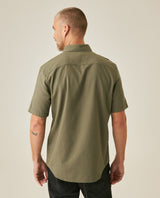 Mens Shirt Short Sleeve Slim Fit Button Down Cotton Slub Effect Embroidered Duck Contrast Buttons - Green 63_611H040_VER180515_6