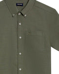 Mens Shirt Short Sleeve Slim Fit Button Down Cotton Slub Effect Embroidered Duck Contrast Buttons - Green 63_611H040_VER180515_8