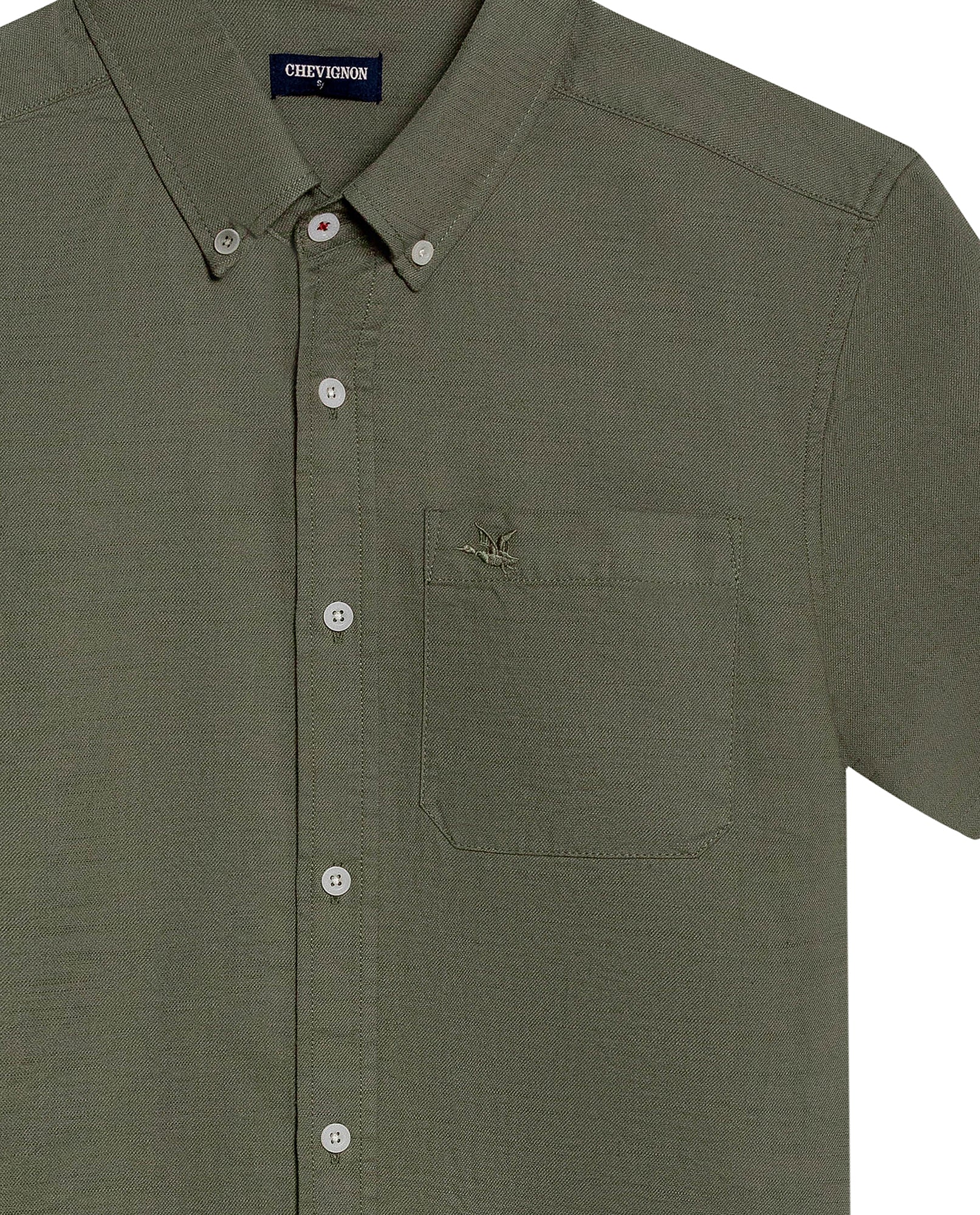 Mens Shirt Short Sleeve Slim Fit Button Down Cotton Slub Effect Embroidered Duck Contrast Buttons - Green 63_611H040_VER180515_8