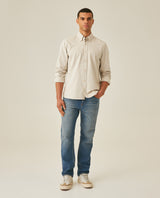Mens Shirt Long Sleeve Slim Fit Button Down Cotton Lyocell Jeanswear Texture Utilitarian Red Side Details - Gray 63_611H042_GRI140000_4