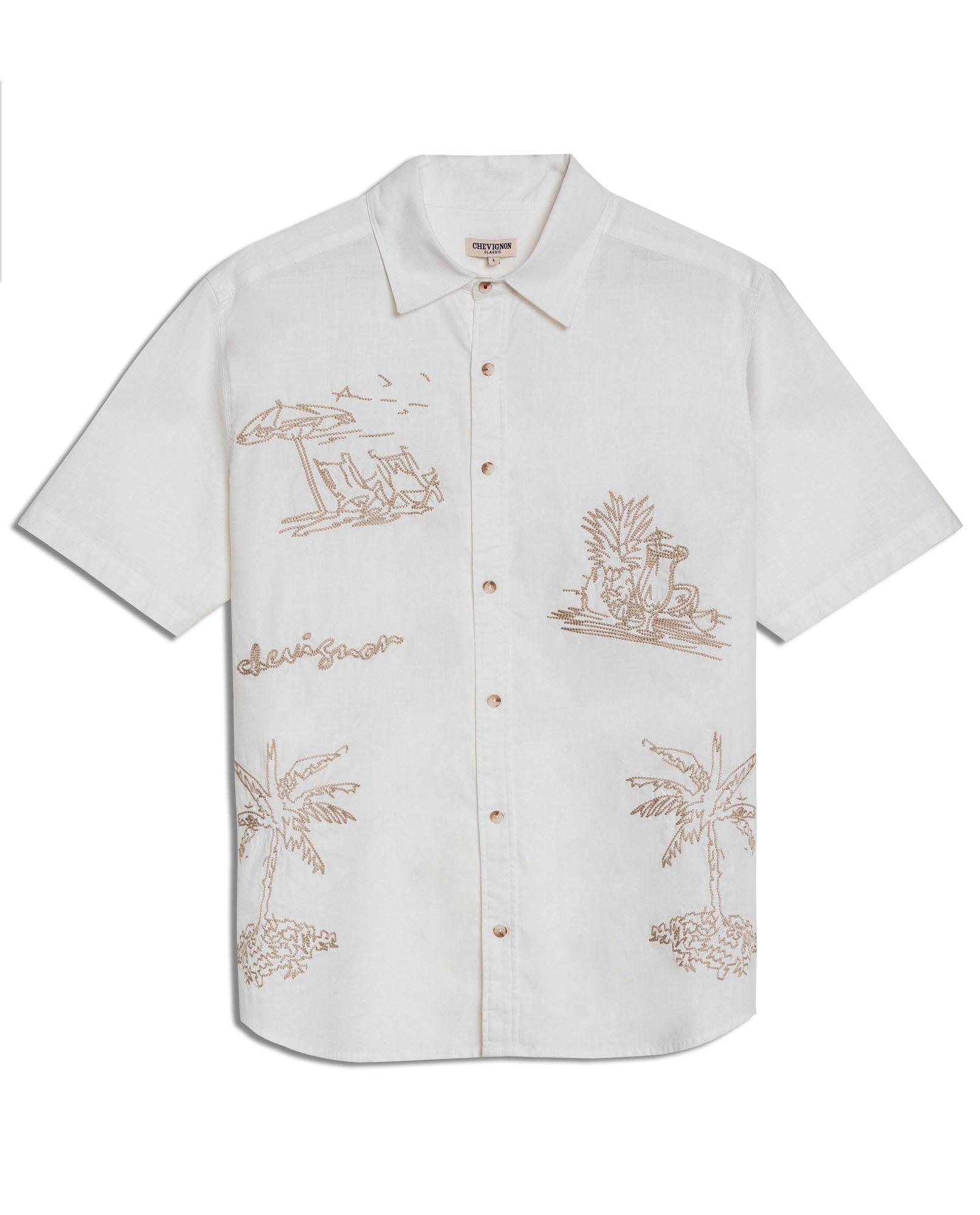 Mens Shirt Short Sleeve Classic Fit Resort Cotton Twill Embroidered Localized Palm Trees Effect Buttons - Raw 63_611H044_CRU110701_3
