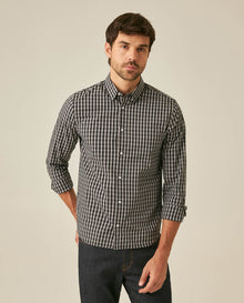 Mens Shirt Long Sleeve Slim Fit Cotton Coolmax Elastane Pre-Dyed Miniprint Check - Black 63_611H060_NEG194007_0