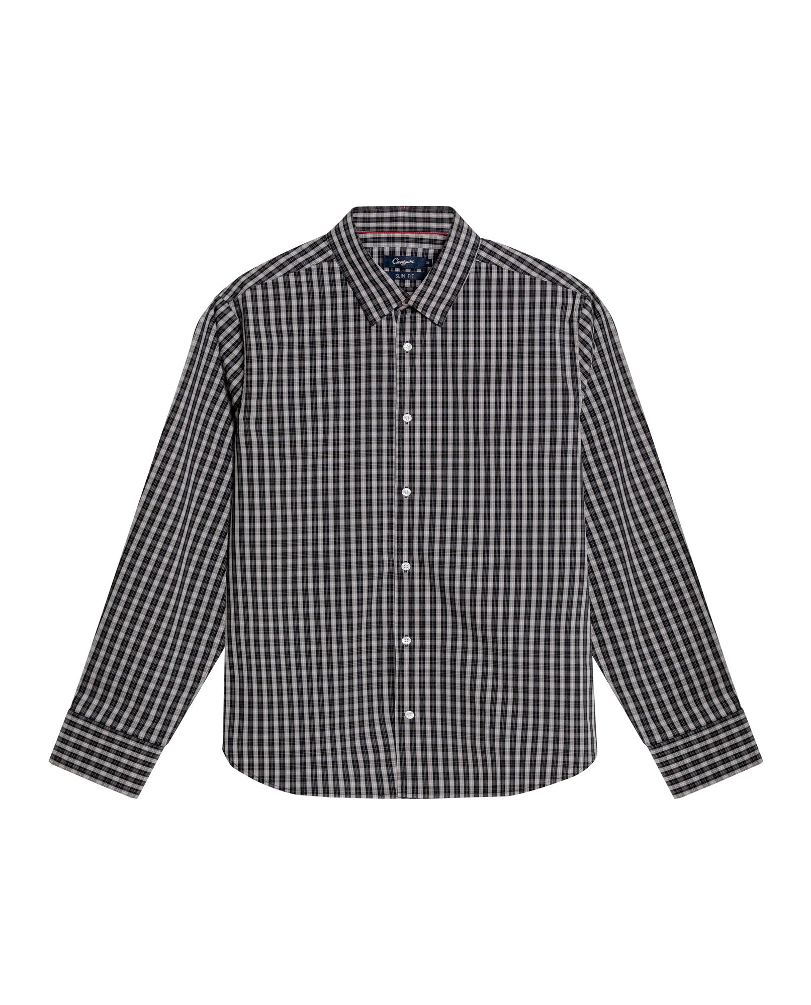 Mens Shirt Long Sleeve Slim Fit Cotton Coolmax Elastane Pre-Dyed Miniprint Check - Black 63_611H060_NEG194007_3