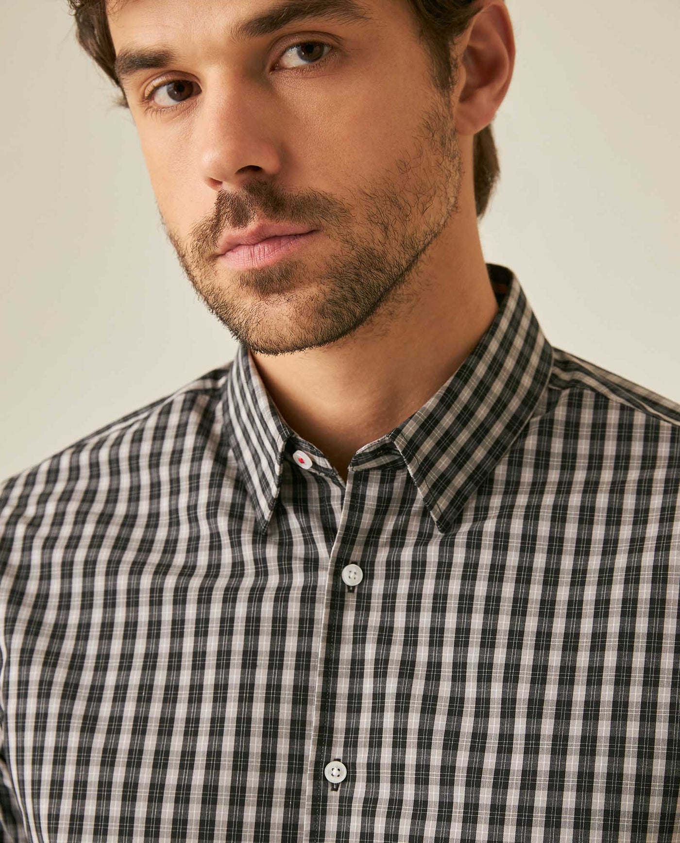 Mens Shirt Long Sleeve Slim Fit Cotton Coolmax Elastane Pre-Dyed Miniprint Check - Black 63_611H060_NEG194007_5