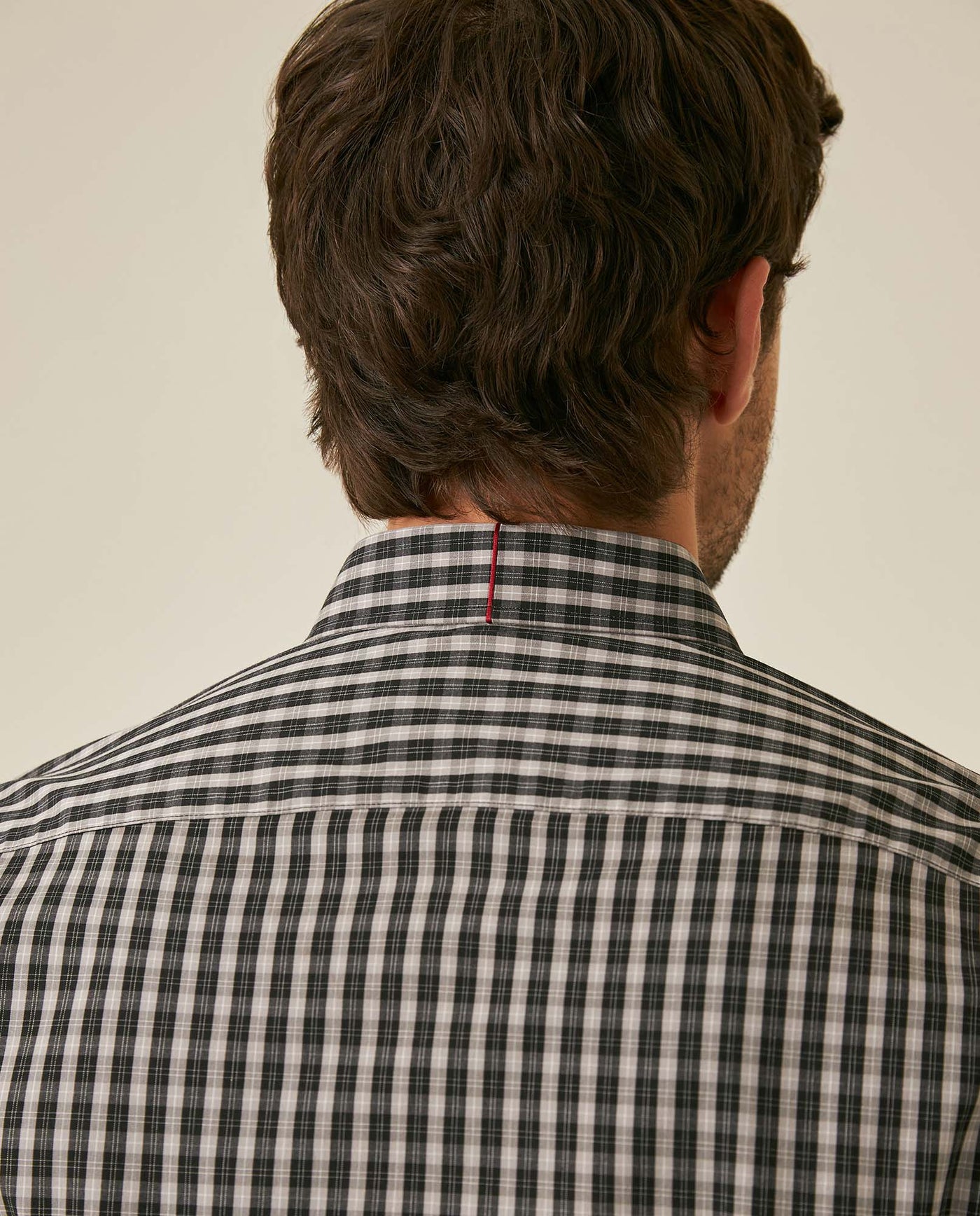 Mens Shirt Long Sleeve Slim Fit Cotton Coolmax Elastane Pre-Dyed Miniprint Check - Black 63_611H060_NEG194007_7