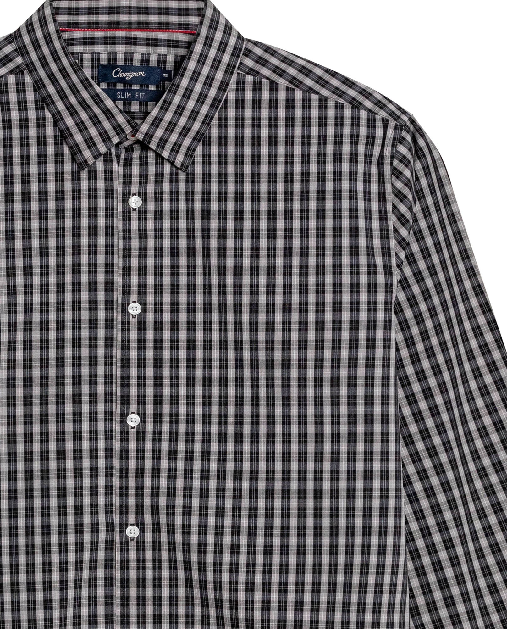 Mens Shirt Long Sleeve Slim Fit Cotton Coolmax Elastane Pre-Dyed Miniprint Check - Black 63_611H060_NEG194007_8