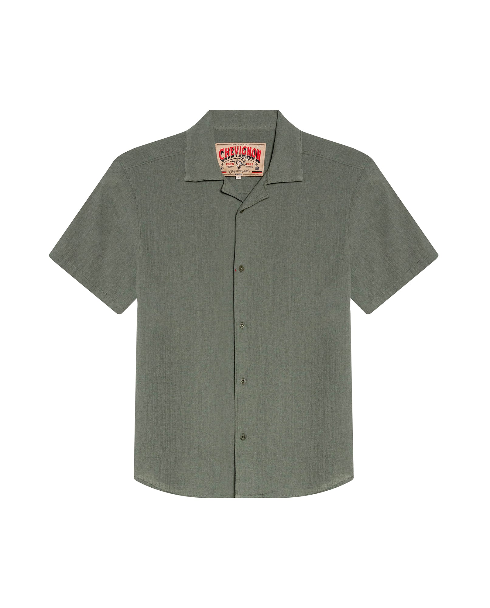 Mens Rodeo Shirt Short Sleeve Resort Classic Fit Lightweight Textured Cotton Open Collar - Green 63_611H701_VER190309_3
