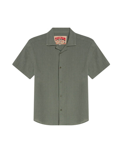 Mens Rodeo Shirt Short Sleeve Resort Classic Fit Lightweight Textured Cotton Open Collar - Green 63_611H701_VER190309_3