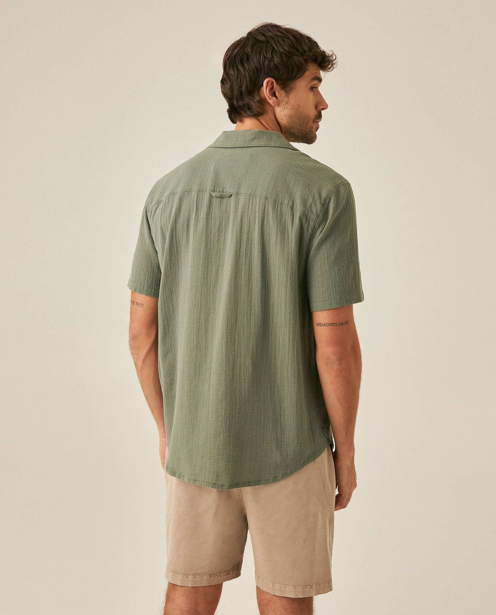 Mens Rodeo Shirt Short Sleeve Resort Classic Fit Lightweight Textured Cotton Open Collar - Green 63_611H701_VER190309_6