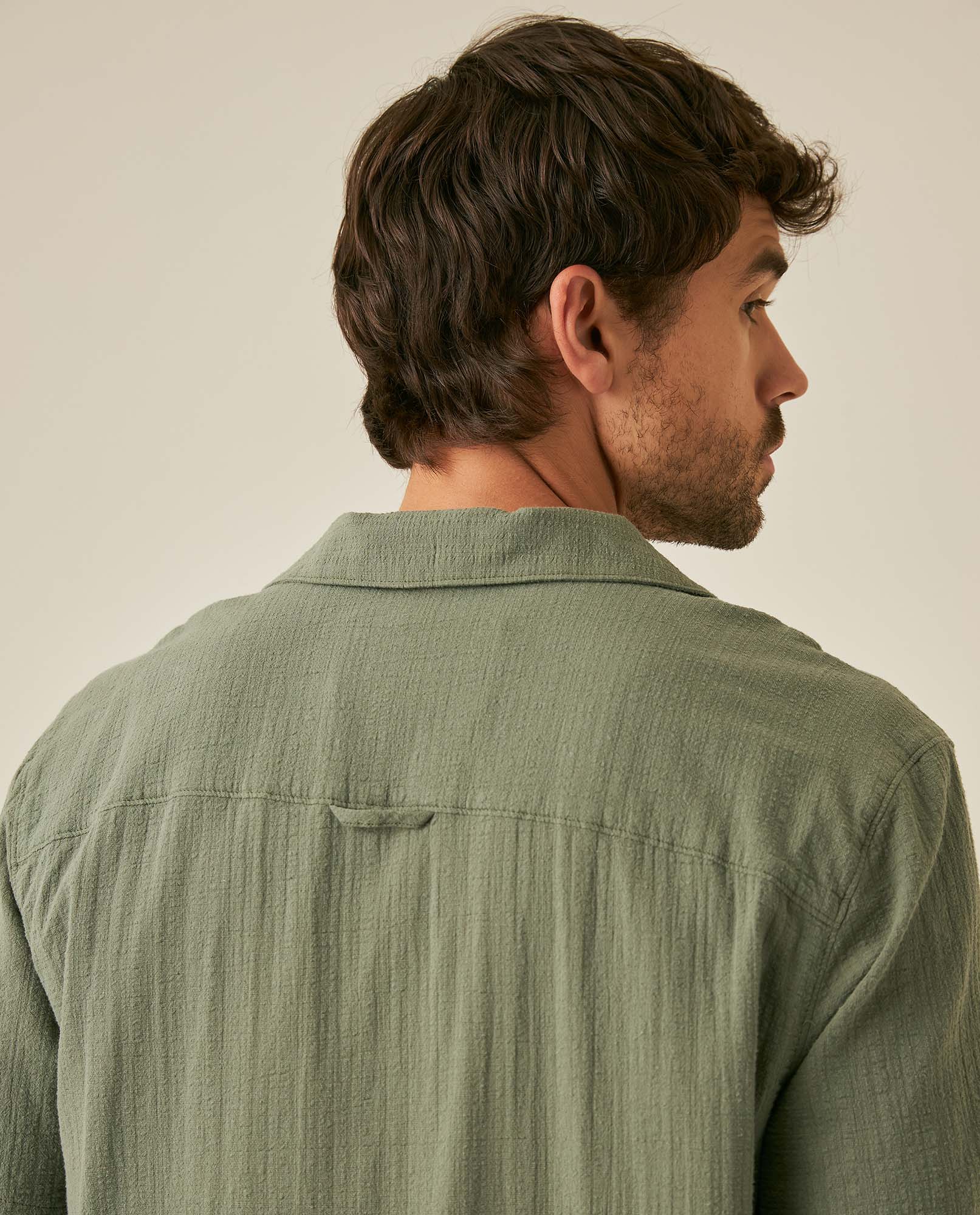 Mens Rodeo Shirt Short Sleeve Resort Classic Fit Lightweight Textured Cotton Open Collar - Green 63_611H701_VER190309_7