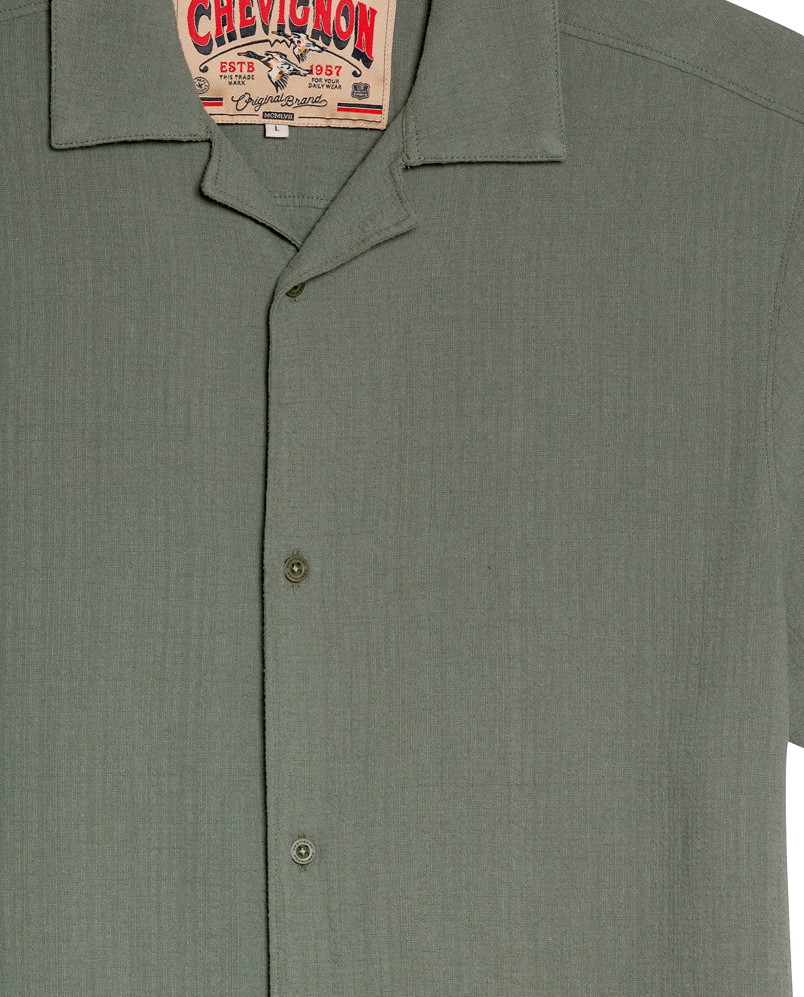 Mens Rodeo Shirt Short Sleeve Resort Classic Fit Lightweight Textured Cotton Open Collar - Green 63_611H701_VER190309_8