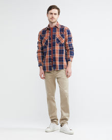 PLAID COTTON SHIRT IN NAVY BLUE & ORANGE