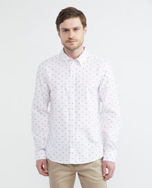 Men's Shirt, Slim Fit Long Sleeve - Mini Print - White - 1
