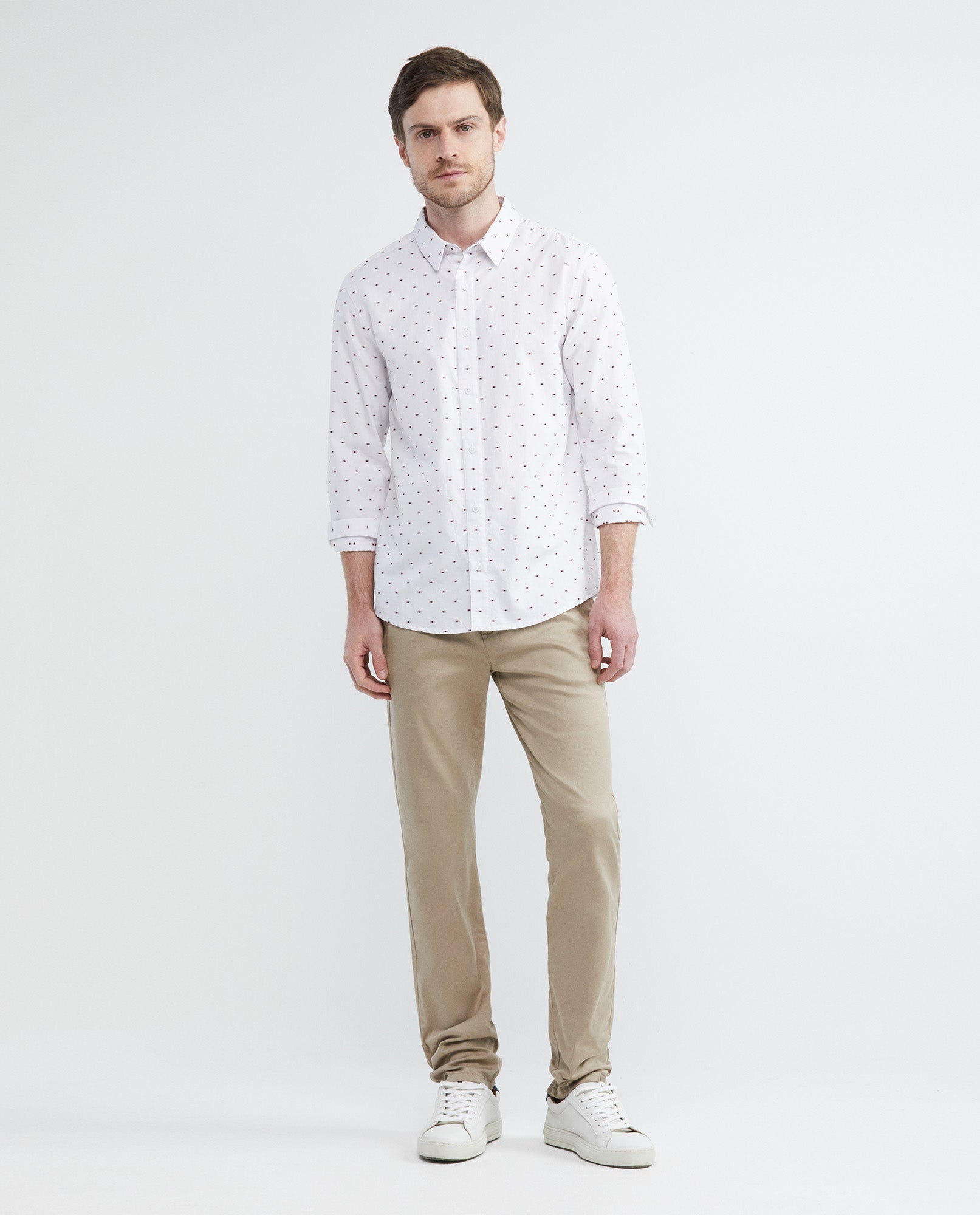 Men's Shirt, Slim Fit Long Sleeve - Mini Print - White - 2