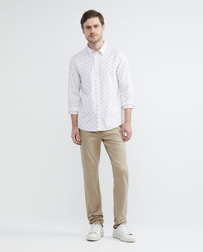 Men's Shirt, Slim Fit Long Sleeve - Mini Print - White - 2