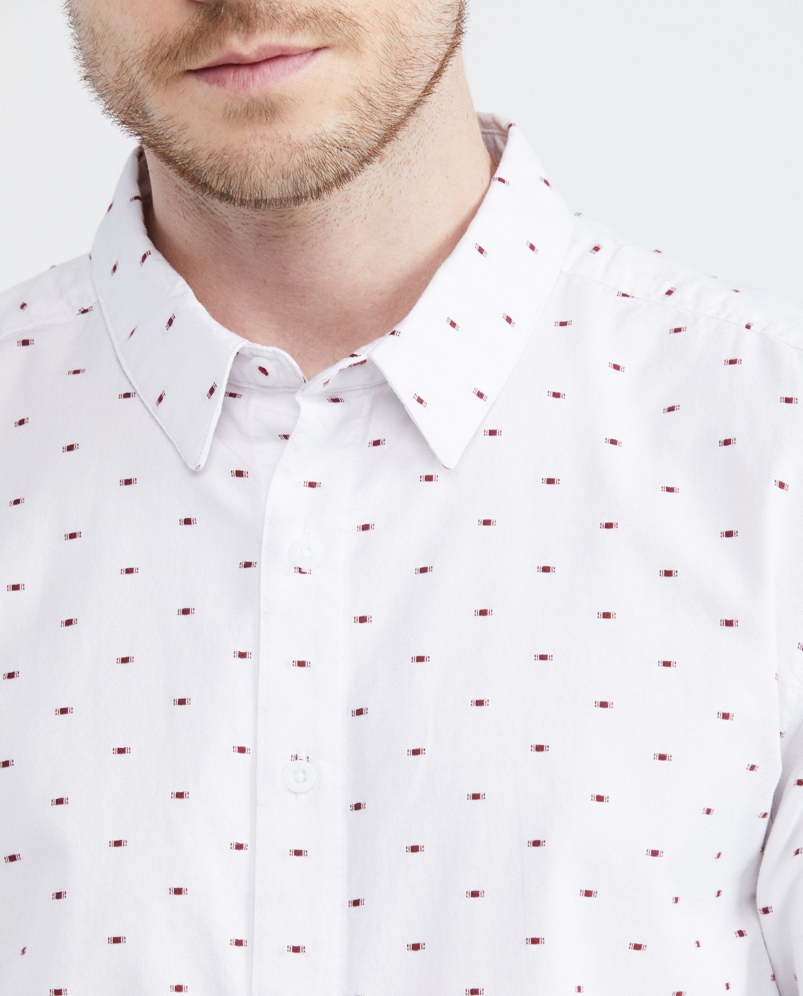 Men's Shirt, Slim Fit Long Sleeve - Mini Print - White - 3