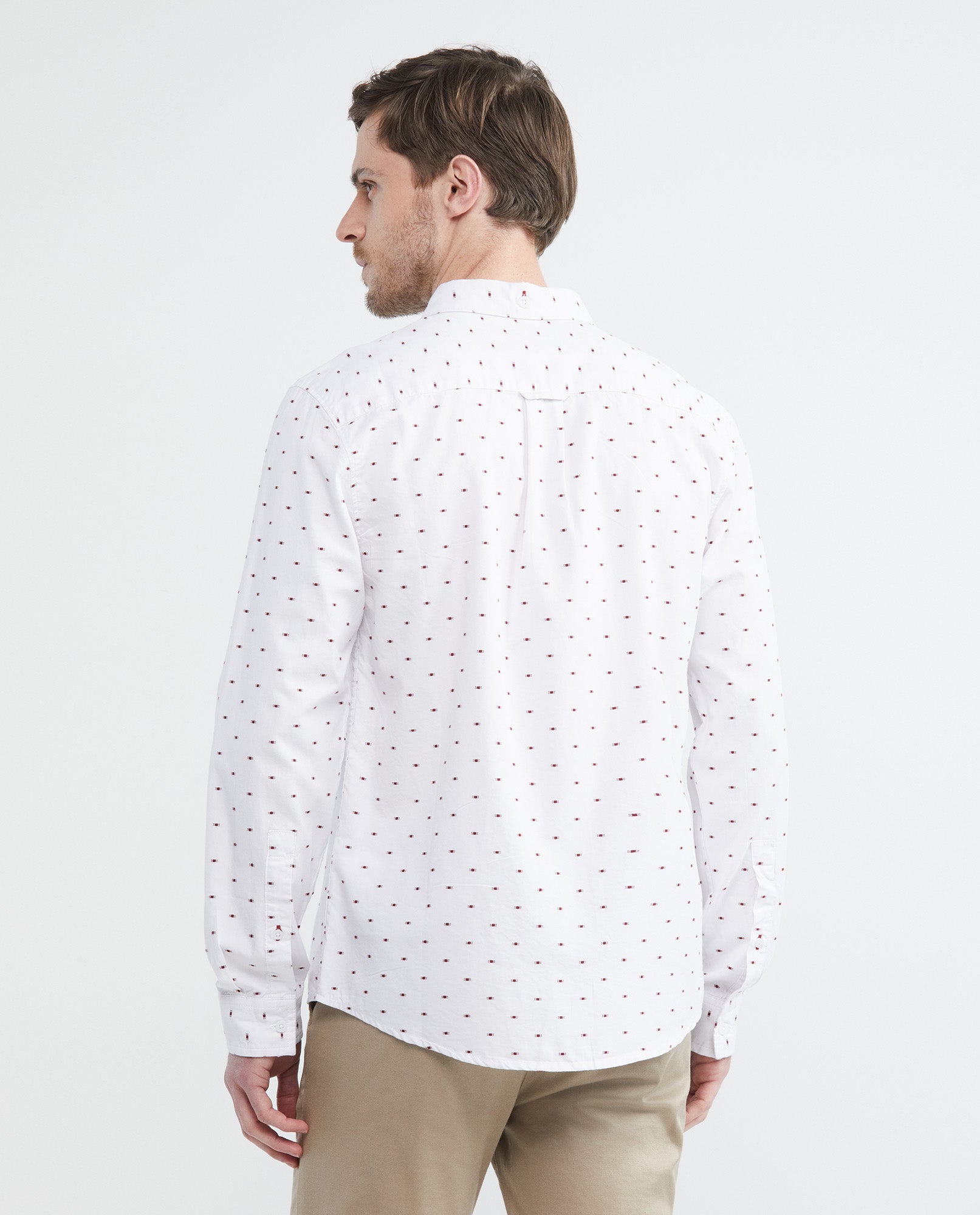 Men's Shirt, Slim Fit Long Sleeve - Mini Print - White - 4