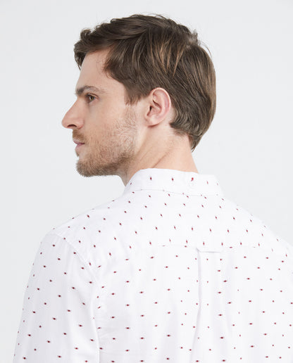 Men's Shirt, Slim Fit Long Sleeve - Mini Print - White - 5