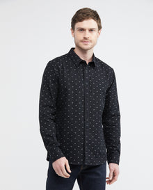 Men's Shirt, Slim Fit Long Sleeve - Mini Print - Black - 1