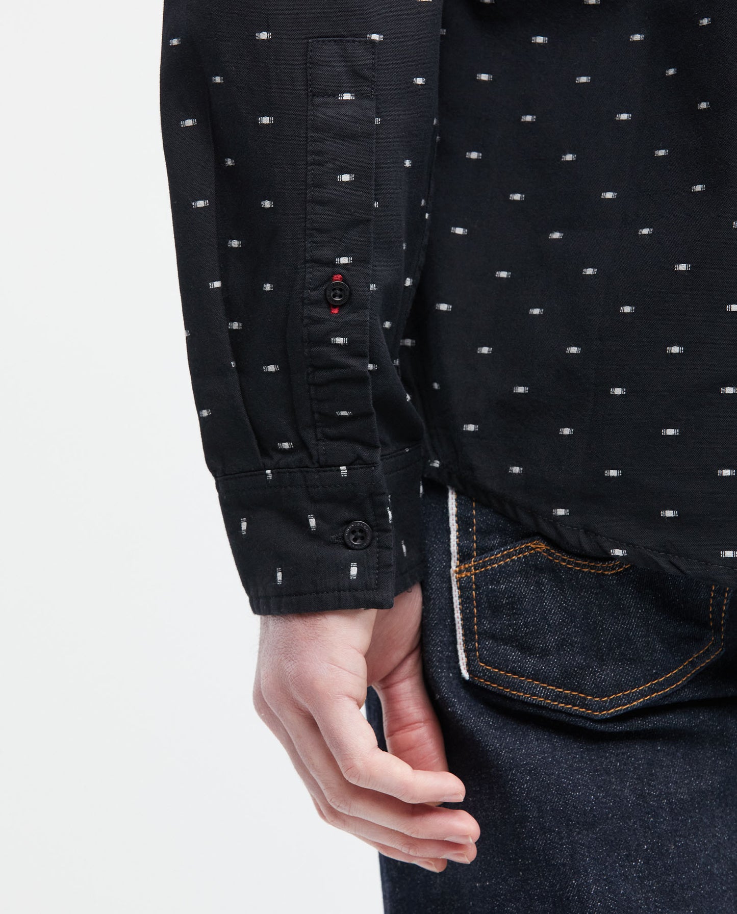 Men's Shirt, Slim Fit Long Sleeve - Mini Print - Black - 3