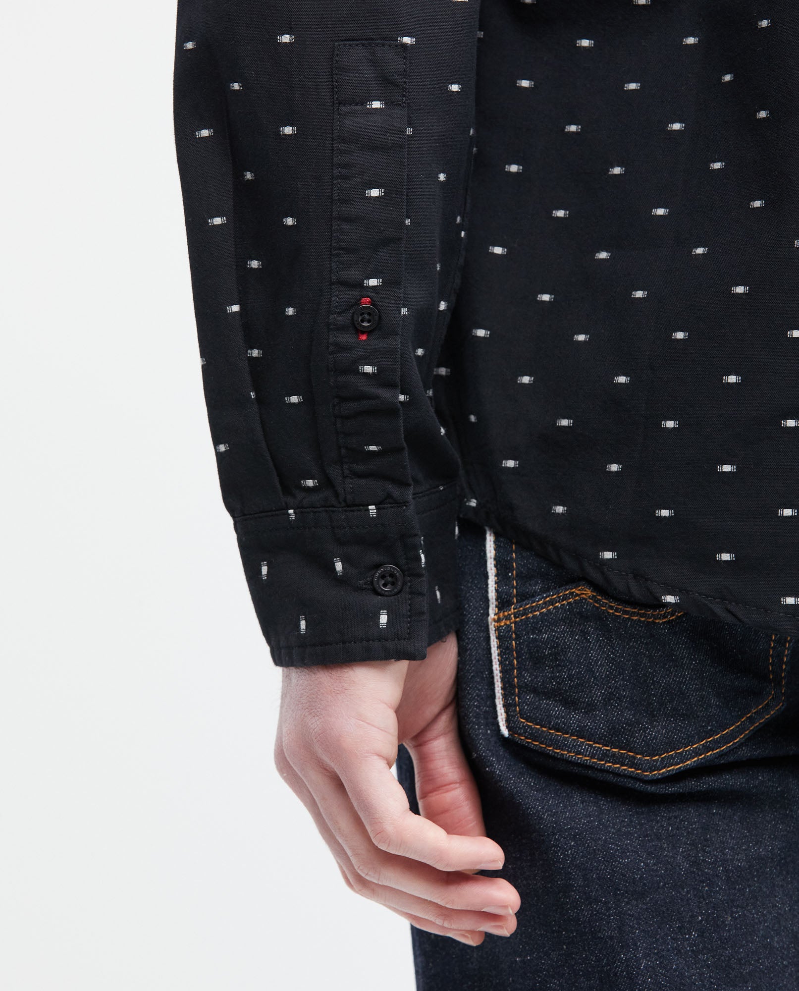 Men's Shirt, Slim Fit Long Sleeve - Mini Print - Black - 3