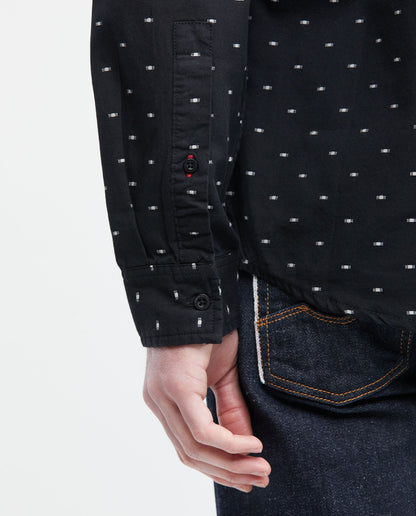 Men's Shirt, Slim Fit Long Sleeve - Mini Print - Black - 3