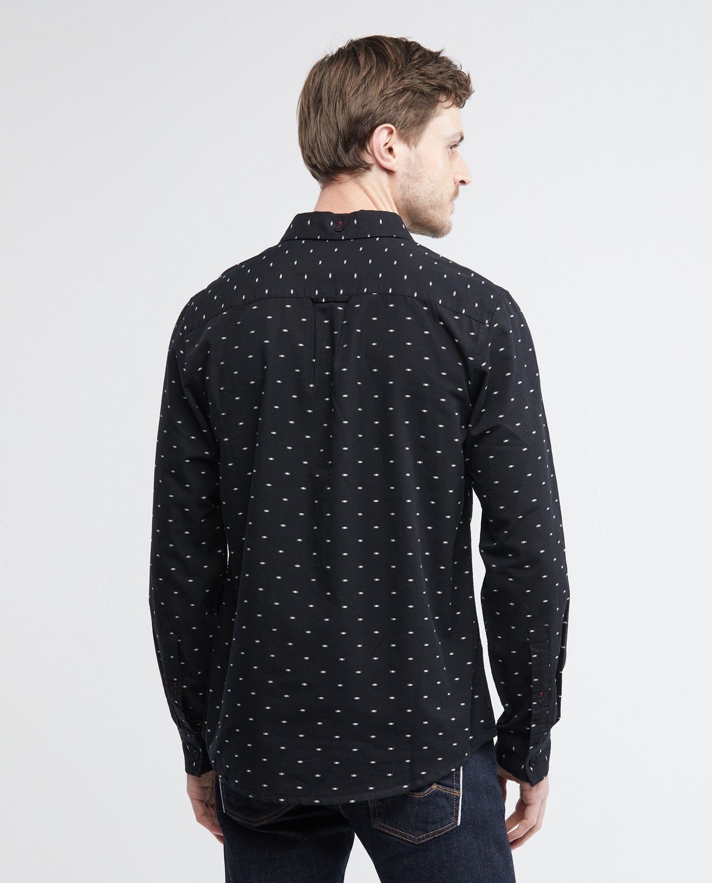 Men's Shirt, Slim Fit Long Sleeve - Mini Print - Black - 4