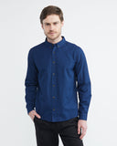 SLIM FIT COTTON INDIGO SQUARED SHIRT IN BLUE