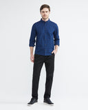SLIM FIT COTTON INDIGO SQUARED SHIRT IN BLUE