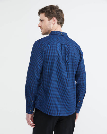 SLIM FIT COTTON INDIGO SQUARED SHIRT IN BLUE