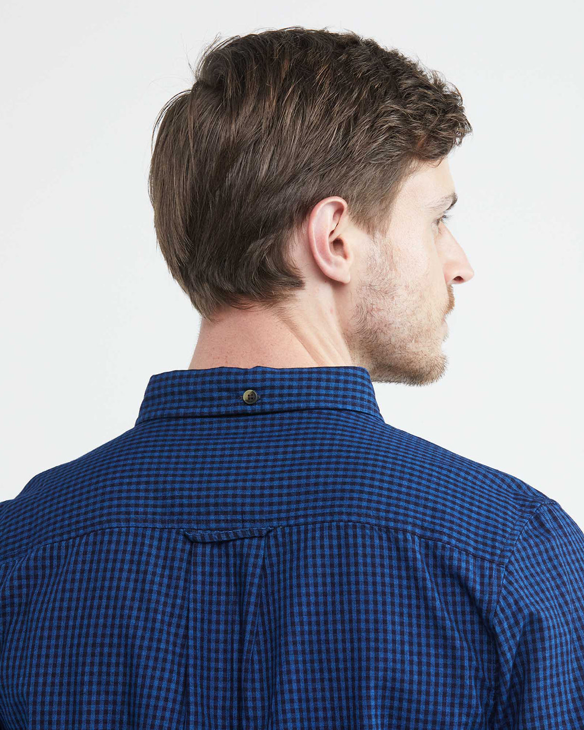 SLIM FIT COTTON INDIGO SQUARED SHIRT IN BLUE