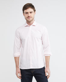 Men's Premium Shirt, Slim Fit Long Sleeve - Coolmax Pinstripes + Wrinkle Free - Pink - 1